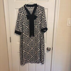 Burryco Midi Silk Dress Women's 14 RARE Unique Lightweight Black/White